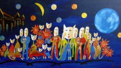 Lustige Familie, Acryl-Gold, 83 x 40 cm